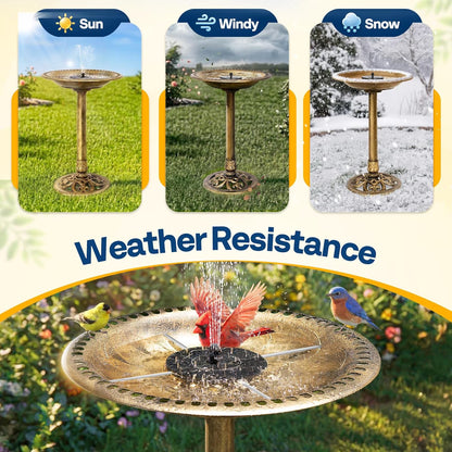 Bird Bath, Polyresin Antique Outdoor Golden Garden Birdbath and Solar Powered round Pond Fountain Combo Set